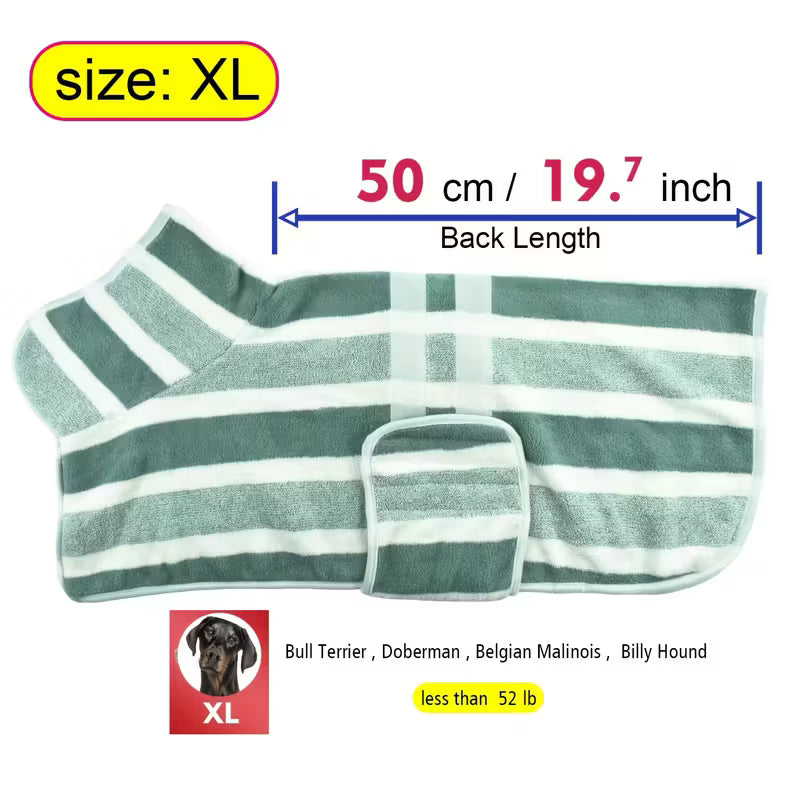 Quick-Dry Striped Dog Bathrobe Towel