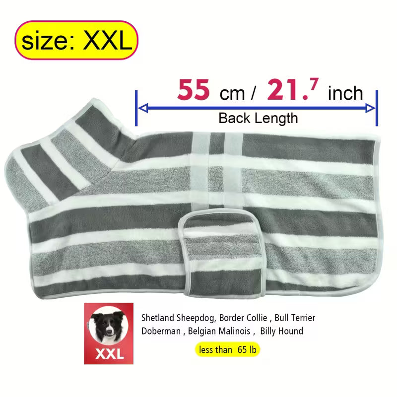 Quick-Dry Striped Dog Bathrobe Towel