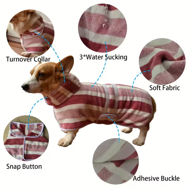 Quick-Dry Striped Dog Bathrobe Towel
