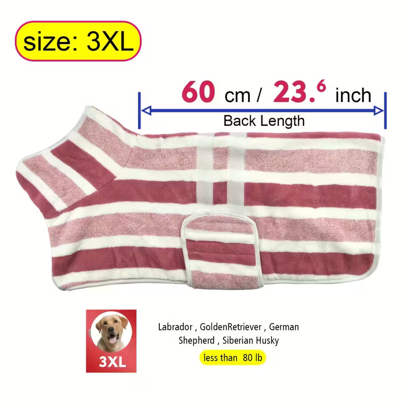 Quick-Dry Striped Dog Bathrobe Towel