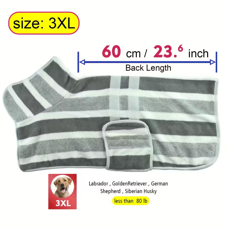 Quick-Dry Striped Dog Bathrobe Towel
