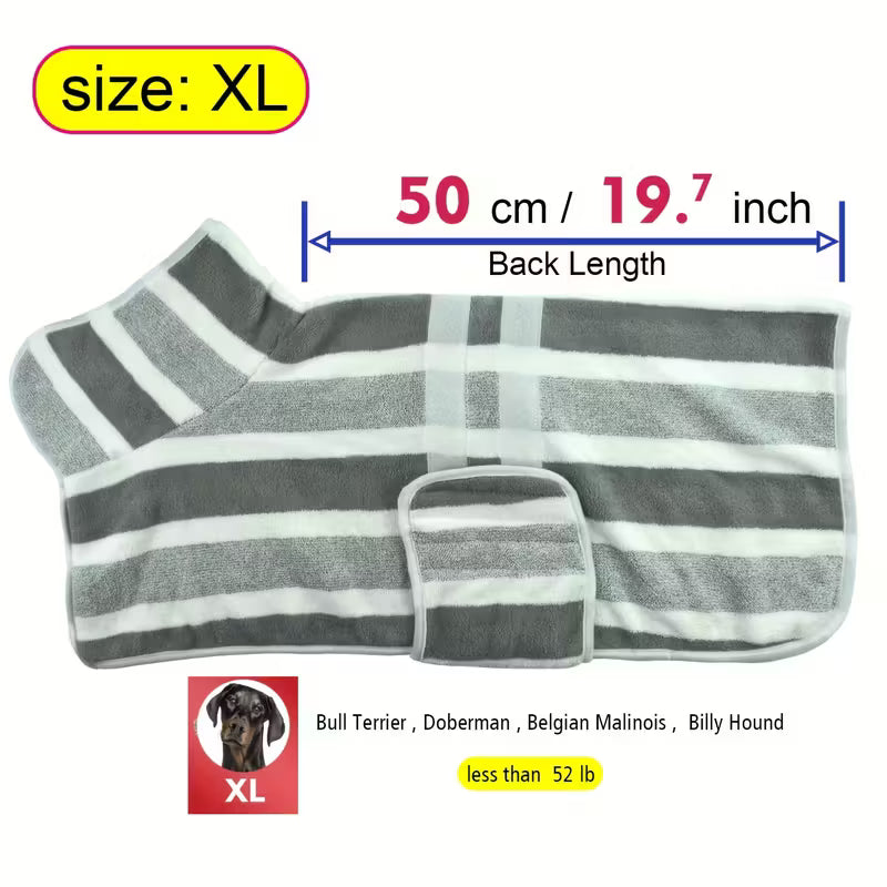 Quick-Dry Striped Dog Bathrobe Towel
