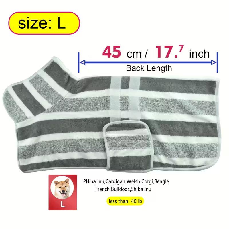 Quick-Dry Striped Dog Bathrobe Towel