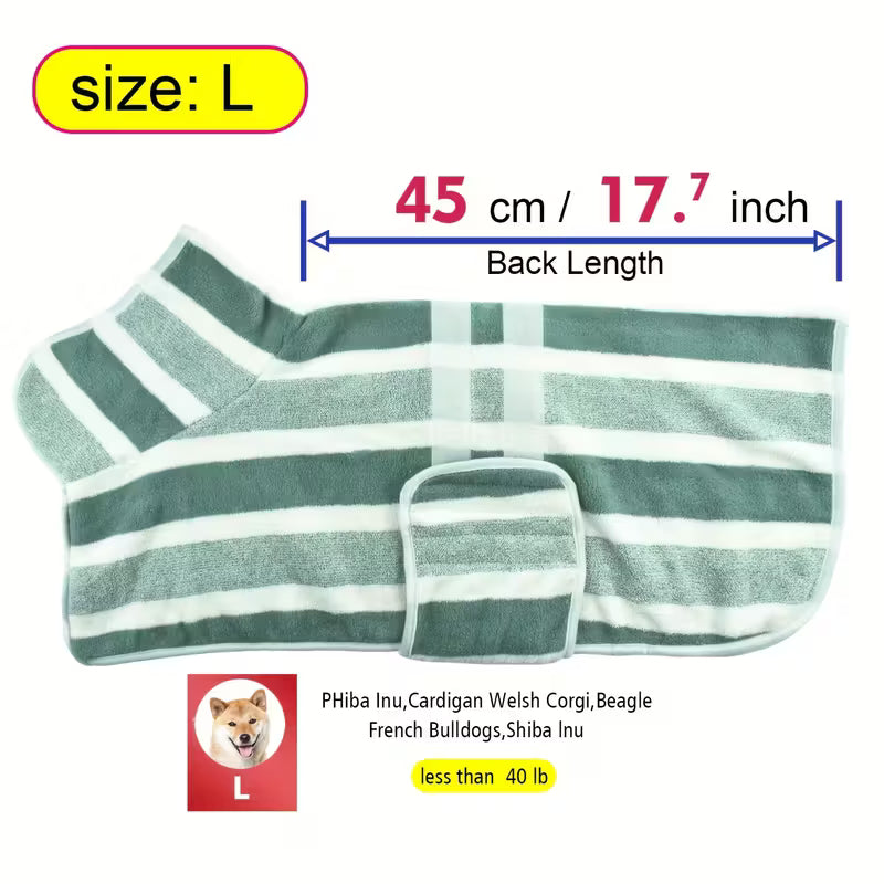 Quick-Dry Striped Dog Bathrobe Towel