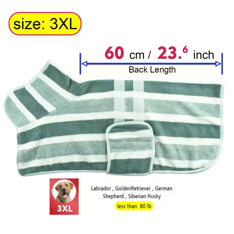 Quick-Dry Striped Dog Bathrobe Towel