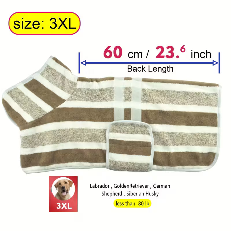 Quick-Dry Striped Dog Bathrobe Towel